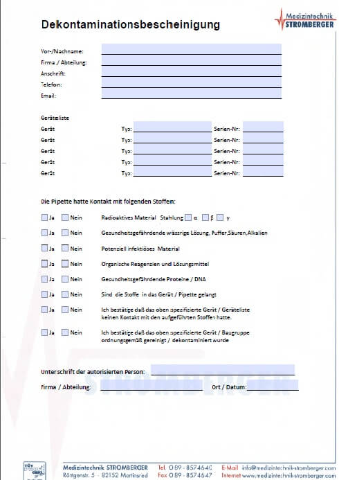 Dekontaminationsbescheinigung